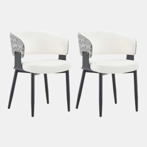 Cadeiras de jantar (2 unidades) u2013 estilo Mid-Century moderno, cadeiras retro com braços curvos e encosto estampado em pele sintética u2013 Branco + Preto