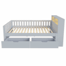 Cama individual 90x200 cm - com gavetas, espaço de arrumação, tomada, luz LED e grade de segurança - cinzenta