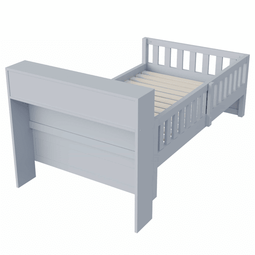 Cama individual 90x200 cm - com gavetas, espaço de arrumação, tomada, luz LED e grade de segurança - cinzenta