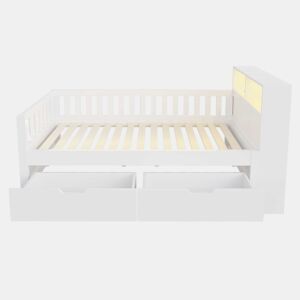 Cama individual 90x200 cm - com gavetas, prateleiras, luz LED, tomada e grade de segurança - Branco