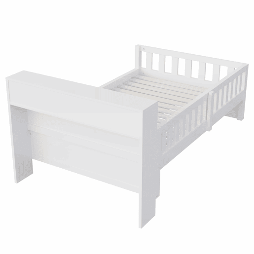 Cama individual 90x200 cm - com gavetas, prateleiras, luz LED, tomada e grade de segurança - Branco