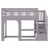 Cama alta infantil 90x200 cm - modelo com porta e janela, escada com espaço de arrumação, LED e grade de segurança - Cinzento