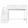 Cama alta em madeira maciça 140x200 cm - Barreira de segurança com janela, escada com espaço de arrumação reversível, cama multifunções - Branco