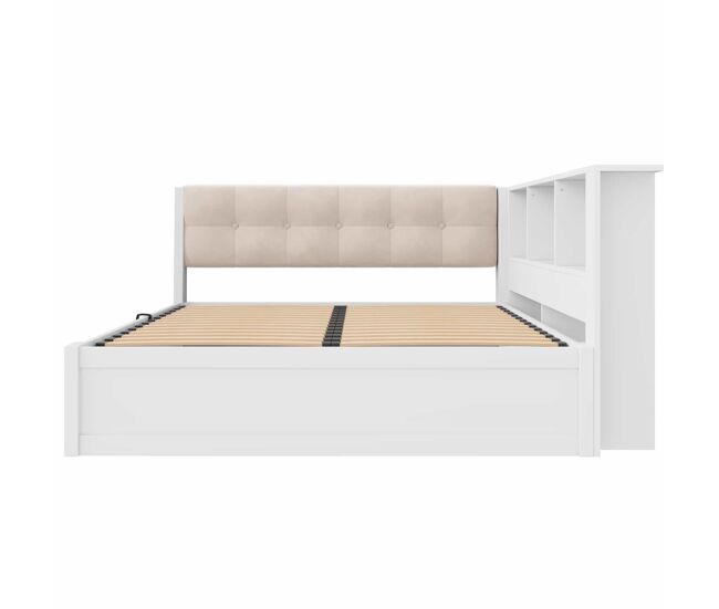 Sofá cama 140x200 cm - cama individual con almacenaje hidráulico, led regulable, estante y usb - blanco