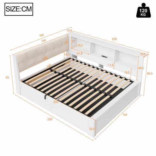 Sofá-cama 140x200 cm - cama individual com arrumação hidráulica, luz LED regulável, prateleira e porta USB - Branco Sofá-cama 140x200 cm - cama individual com arrumação hidráulica, luz LED regulável, prateleira e porta USB - Branco