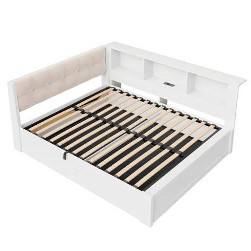 Sofá-cama 140x200 cm - cama individual com arrumação hidráulica, luz LED regulável, prateleira e porta USB - Branco Sofá-cama 140x200 cm - cama individual com arrumação hidráulica, luz LED regulável, prateleira e porta USB - Branco