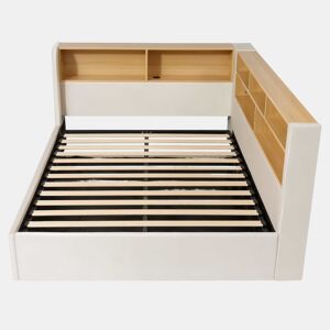 Sofá-cama 140x200 cm - com arrumação hidráulica, LED, USB e encosto almofadado - bege