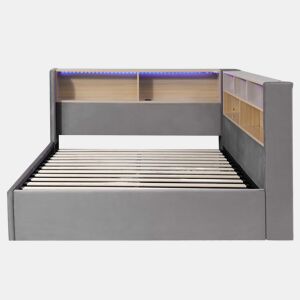 Sofá-cama 140x190 cm - com arrumação hidráulica, LED, USB e encosto almofadado - cinzento
