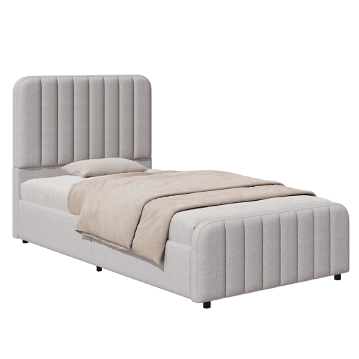 Cama individual estofada 90x200 cm - hidráulica, com base de colchão, cabeceira almofadada e muito espaço de arrumação - cinzenta Cama individual estofada 90x200 cm - hidráulica, com base de colchão, cabeceira almofadada e muito espaço de arrumação - cinzenta