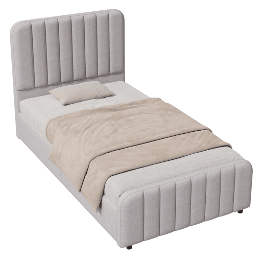 Cama individual estofada 90x200 cm - hidráulica, com base de colchão, cabeceira almofadada e muito espaço de arrumação - cinzenta Cama individual estofada 90x200 cm - hidráulica, com base de colchão, cabeceira almofadada e muito espaço de arrumação - cinzenta