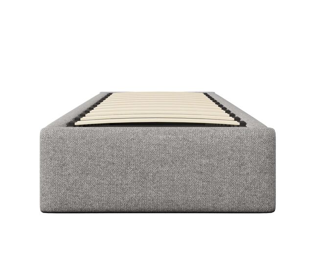 Cama tapizada 90x200 cm - plataforma con almacenamiento hidráulico y cajón, sin cabecero, sin colchón - gris