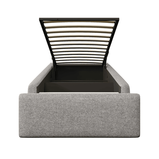 Cama estofada 90x200 cm - Plataforma com arrumação hidráulica e gaveta, sem cabeceira, sem colchão - Cinzento Cama estofada 90x200 cm - Plataforma com arrumação hidráulica e gaveta, sem cabeceira, sem colchão - Cinzento