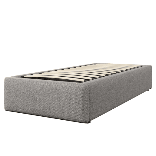 Cama estofada 90x200 cm - Plataforma com arrumação hidráulica e gaveta, sem cabeceira, sem colchão - Cinzento Cama estofada 90x200 cm - Plataforma com arrumação hidráulica e gaveta, sem cabeceira, sem colchão - Cinzento