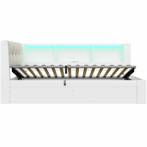 Cama embutida 90x200 cm - com arrumação hidráulica, luz LED regulável, prateleira e porta USB - Branco Cama embutida 90x200 cm - com arrumação hidráulica, luz LED regulável, prateleira e porta USB - Branco