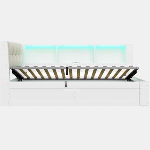 Cama embutida 90x200 cm - com arrumação hidráulica, luz LED regulável, prateleira e porta USB - Branco