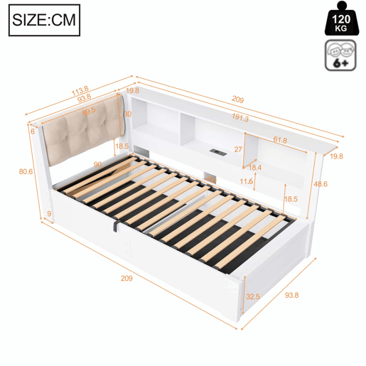 Cama embutida 90x200 cm - com arrumação hidráulica, luz LED regulável, prateleira e porta USB - Branco Cama embutida 90x200 cm - com arrumação hidráulica, luz LED regulável, prateleira e porta USB - Branco