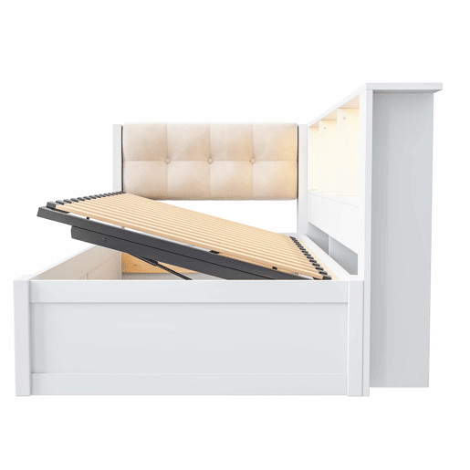 Cama embutida 90x200 cm - com arrumação hidráulica, luz LED regulável, prateleira e porta USB - Branco Cama embutida 90x200 cm - com arrumação hidráulica, luz LED regulável, prateleira e porta USB - Branco