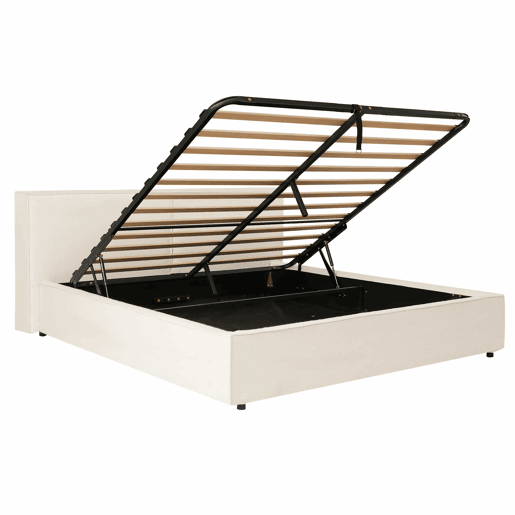 Cama estofada 180x200 cm - de casal com base hidráulica, cabeceira almofadada e estrutura funcional - branco Bouclé Cama estofada 180x200 cm - de casal com base hidráulica, cabeceira almofadada e estrutura funcional - branco Bouclé