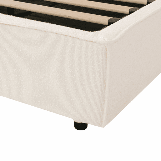 Cama estofada 180x200 cm - de casal com base hidráulica, cabeceira almofadada e estrutura funcional - branco Bouclé Cama estofada 180x200 cm - de casal com base hidráulica, cabeceira almofadada e estrutura funcional - branco Bouclé