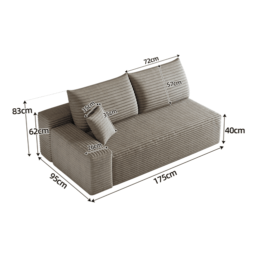 Sofá modular de 2 lugares, 175 x 95 cm u2013 estofo em veludo cotelê, assento confortável u2013 Camel Sofá modular de 2 lugares, 175 x 95 cm u2013 estofo em veludo cotelê, assento confortável u2013 Camel