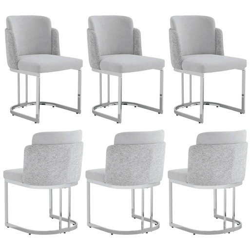 6 cadeiras de jantar u2014 confortáveis e respiráveis, de estilo moderno com pernas galvanizadas prateadas e tecido de chenille u2014 cinzento claro + prateado