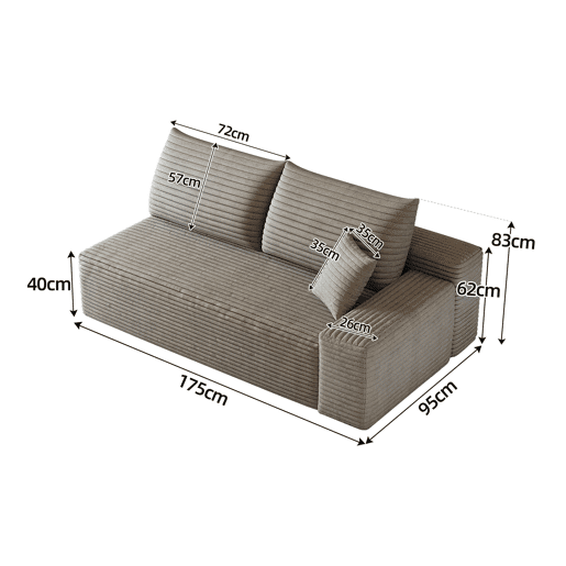 Sofá de 2 lugares, 175 x 95 cm u2013 modular, estofado em veludo cotelê, assento confortável u2013 Camel Sofá de 2 lugares, 175 x 95 cm u2013 modular, estofado em veludo cotelê, assento confortável u2013 Camel
