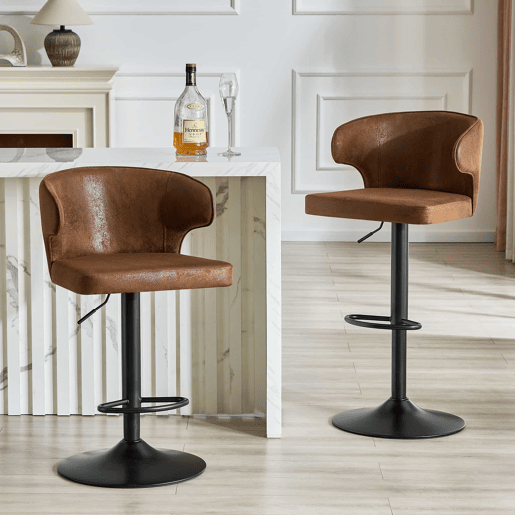 Bancos de bar 49,7 x 45 x 110 cm - Altura ajustável, giratório a 360°, com encosto e apoio para os pés - Castanho