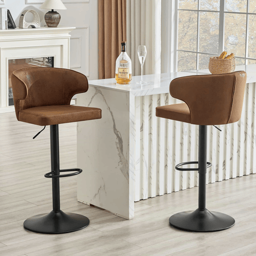 Bancos de bar 49,7 x 45 x 110 cm - Altura ajustável, giratório a 360°, com encosto e apoio para os pés - Castanho