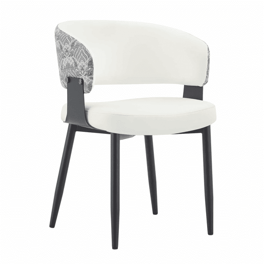 Cadeiras de jantar (2 unidades) u2013 estilo Mid-Century moderno, cadeiras retro com braços curvos e encosto estampado em pele sintética u2013 Branco + Preto Cadeiras de jantar (2 unidades) u2013 estilo Mid-Century moderno, cadeiras retro com braços curvos e encosto estampado em pele sintética u2013 Branco + Preto