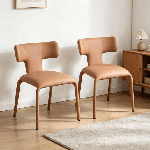 Conjunto de 2 cadeiras de jantar - encosto curvo, design moderno e versátil para a cozinha, sala de estar e escritório - Castanho claro