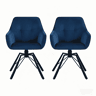 Cadeiras giratórias de jantar 57 x 54 x 82,5 cm - Encosto almofadado macio, cadeiras de cozinha largas em veludo, conjunto de 2 - Azul