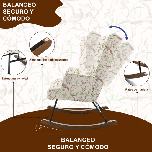 Poltrona de Balanço com Design, Assento Acolchoado, Encosto Ergonómico e Estrutura Resistente