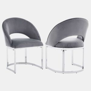 2 cadeiras de jantar - confortáveis e respiráveis, estilo moderno, pernas prateadas, estofadas a veludo - cinzento e prateado