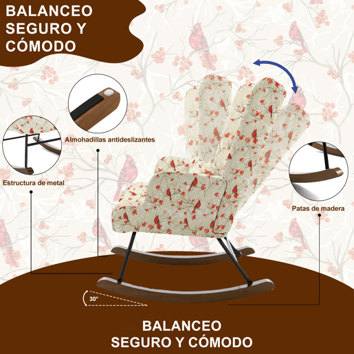 Poltrona de Balanço com Design, Assento Acolchoado, Encosto Ergonómico e Estrutura Resistente Poltrona de Balanço com Design, Assento Acolchoado, Encosto Ergonómico e Estrutura Resistente