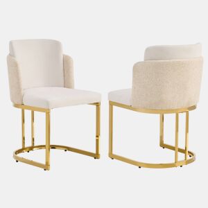 2 cadeiras de jantar - Design moderno, estofo respirável em chenille e pernas galvanizadas douradas - Bege + Dourado
