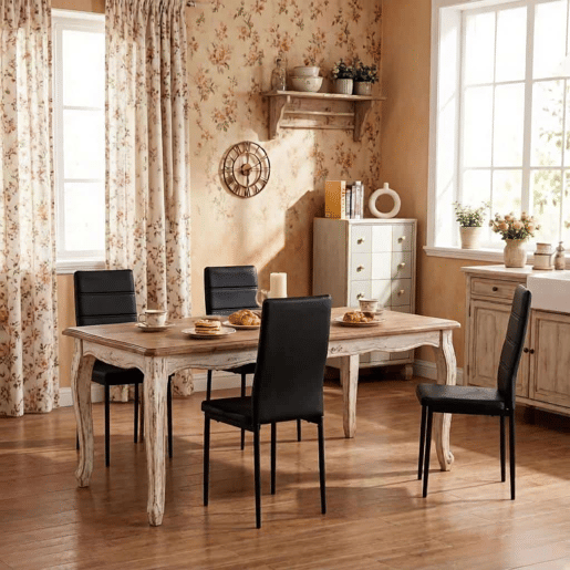 Conjunto de 4 cadeiras de jantar - encosto alto, para sala de jantar, cafetaria e toucador - preto