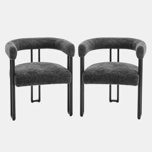 Conjunto de 2 cadeiras de jantar - Encosto e braços integrados, confortáveis e elegantes para a sala de estar, o quarto ou um café - Cinza escuro
