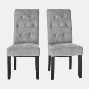 Cadeiras de jantar 42 x 47 x 107 cm - encosto alto estofado, conjunto de 2 peças - cinzento claro
