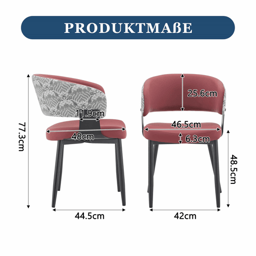 Cadeiras de jantar (2 unidades) u2013 estilo Mid-Century moderno, cadeiras retro com braços arredondados e encosto estampado, estofadas em couro sintético u2013 vermelho Cadeiras de jantar (2 unidades) u2013 estilo Mid-Century moderno, cadeiras retro com braços arredondados e encosto estampado, estofadas em couro sintético u2013 vermelho