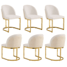 6 cadeiras de jantar - Chenille respirável, estilo moderno com pernas galvanizadas douradas - Bege e dourado