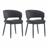 Cadeiras de jantar (2 unidades) - Estilo Mid Century Modern, cadeiras retro com braços curvos, encosto estampado e estofo em couro sintético - Preto