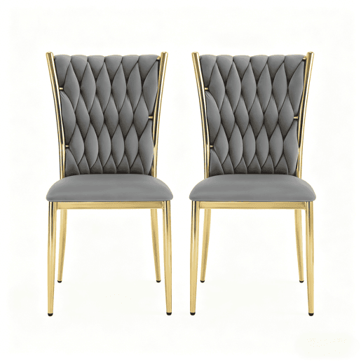 Cadeiras de jantar (2 unidades) u2013 Encosto alto e elegante para escritório em casa, cozinha e sala de estar u2013 Cinza escuro e dourado