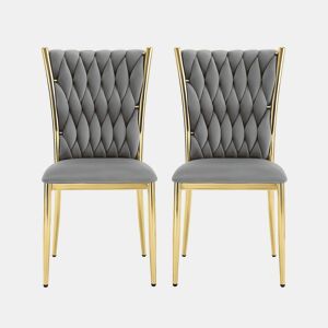 Cadeiras de jantar (2 unidades) u2013 Encosto alto e elegante para escritório em casa, cozinha e sala de estar u2013 Cinza escuro e dourado