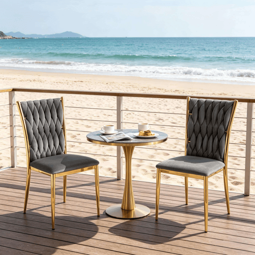 Cadeiras de jantar (2 unidades) u2013 Encosto alto e elegante para escritório em casa, cozinha e sala de estar u2013 Cinza escuro e dourado