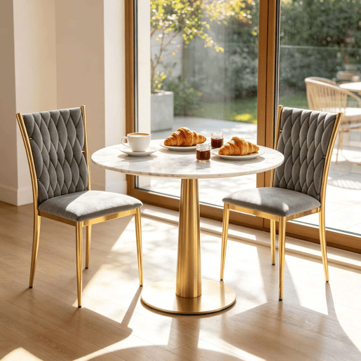 Cadeiras de jantar (2 unidades) u2013 Encosto alto e elegante para escritório em casa, cozinha e sala de estar u2013 Cinza escuro e dourado