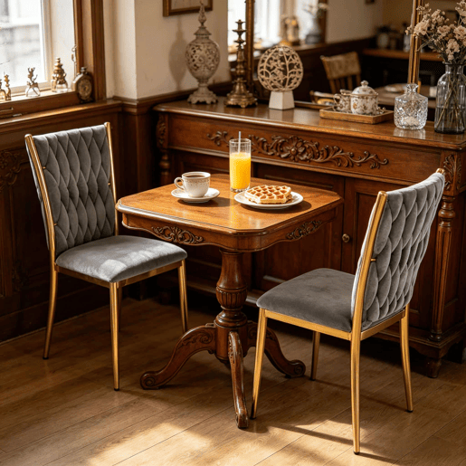 Cadeiras de jantar (2 unidades) u2013 Encosto alto e elegante para escritório em casa, cozinha e sala de estar u2013 Cinza escuro e dourado