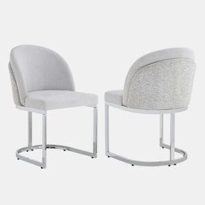 2 cadeiras de jantar - Estilo moderno, estofo respirável em chenille e pernas galvanizadas - Cinza claro e prateado