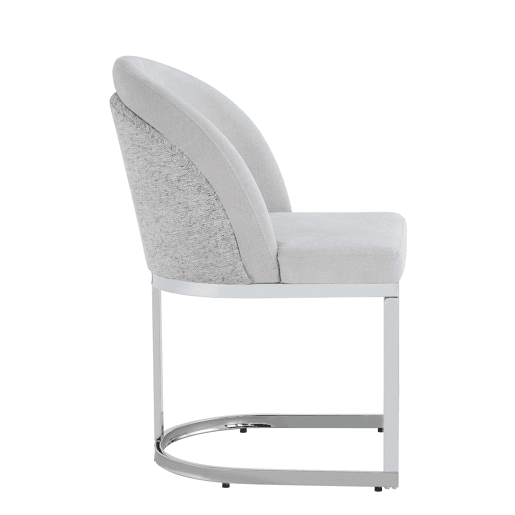 2 cadeiras de jantar - Estilo moderno, estofo respirável em chenille e pernas galvanizadas - Cinza claro e prateado