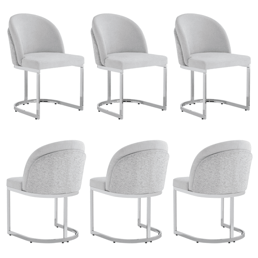 6 cadeiras de jantar modernas u2014 confortáveis e respiráveis, com pernas galvanizadas e estofo em chenille u2014 cinzento claro e prateado 6 cadeiras de jantar modernas u2014 confortáveis e respiráveis, com pernas galvanizadas e estofo em chenille u2014 cinzento claro e prateado