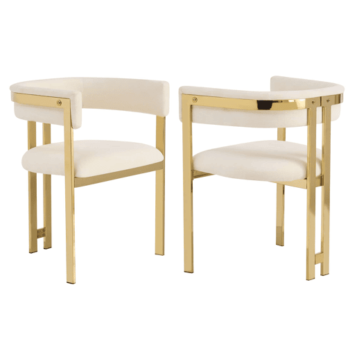 2 cadeiras de jantar u2014 modernas, estofadas em chenille, com pernas douradas galvanizadas, confortáveis e respiráveis u2014 bege e dourado 2 cadeiras de jantar u2014 modernas, estofadas em chenille, com pernas douradas galvanizadas, confortáveis e respiráveis u2014 bege e dourado